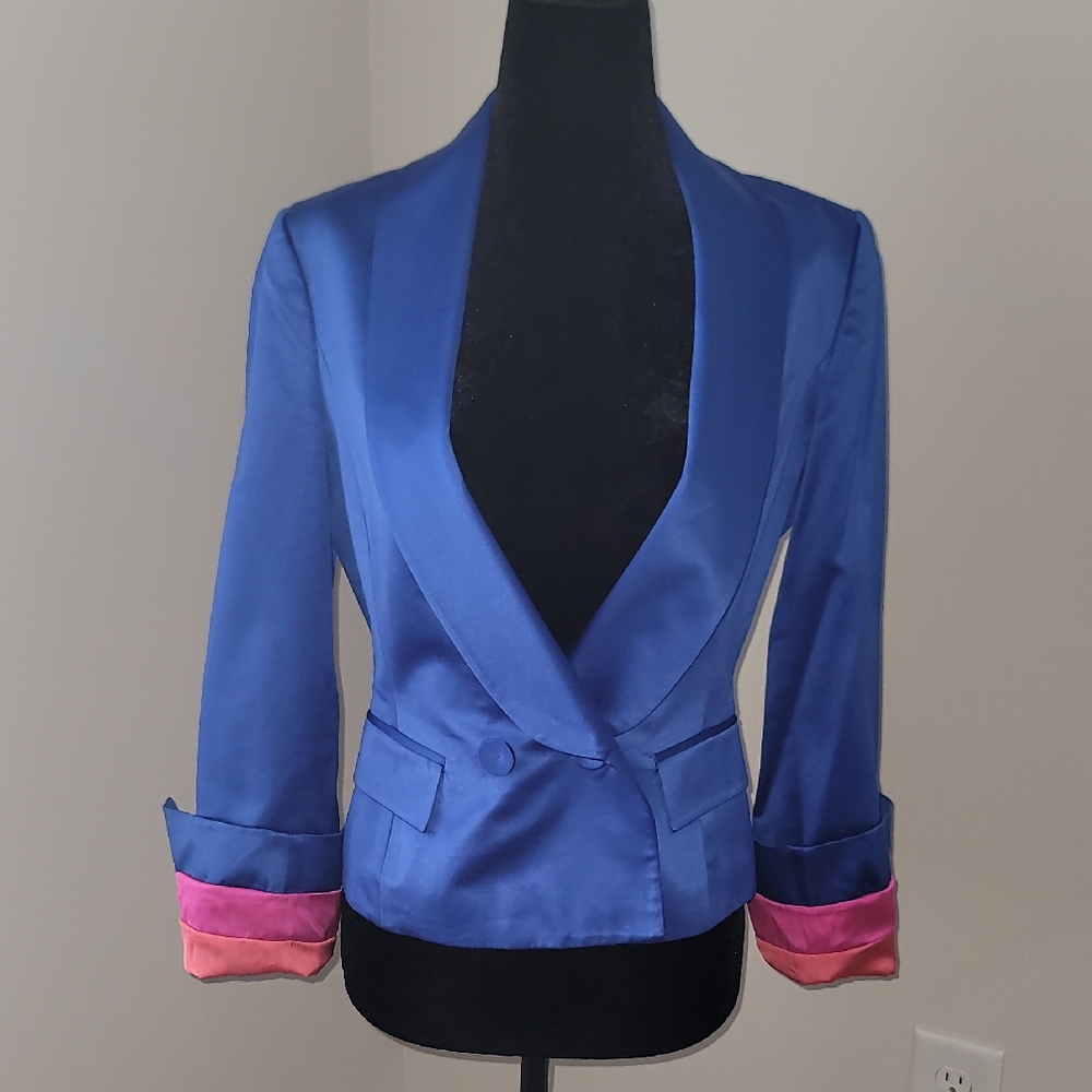 BCBGMaxAzria Runway Royal Blue Blazer with Pink/Orange Cuffs